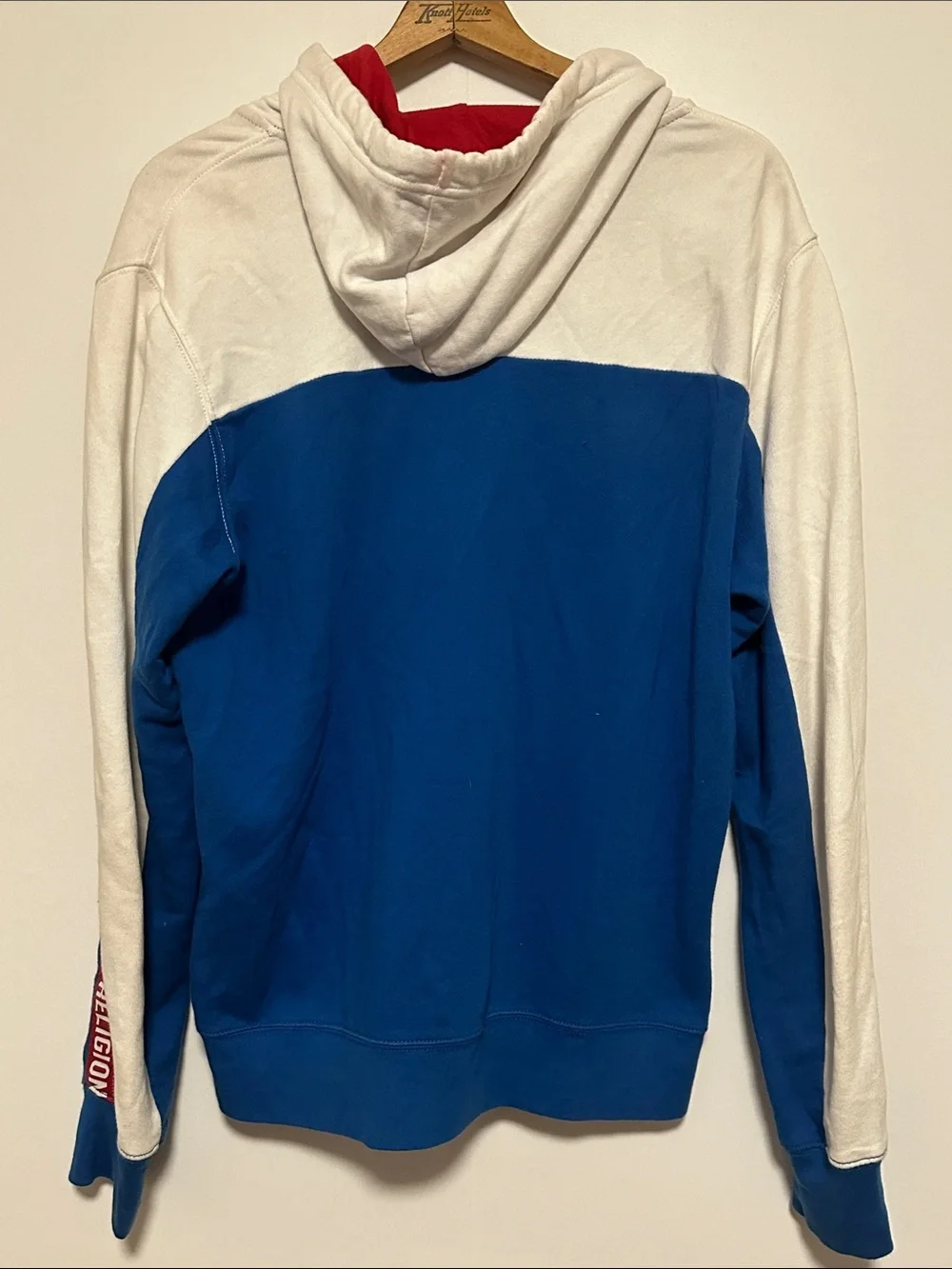 True Religion Blue, White & Red Logo Tape Zip Hoodie